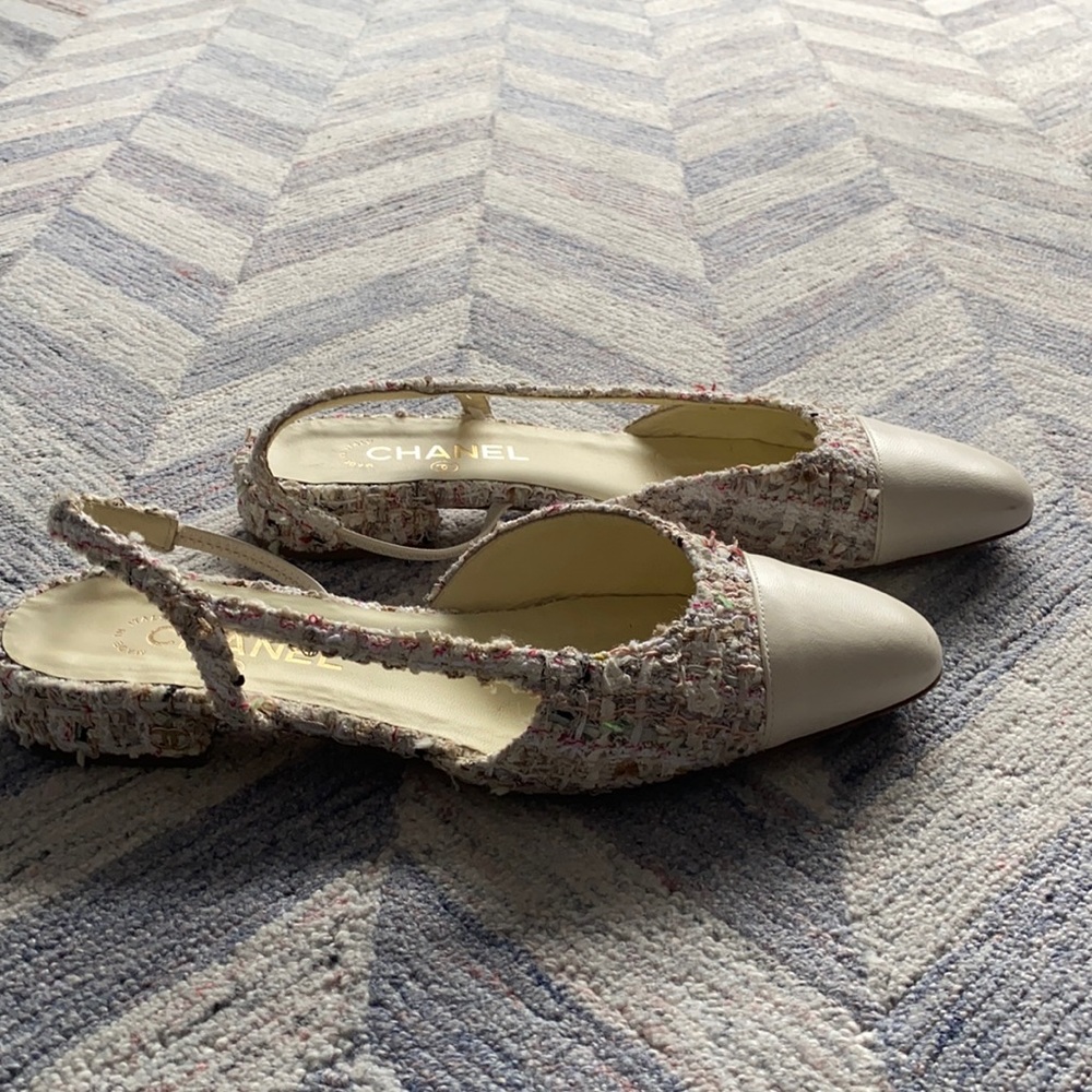Chanel tweed sling backs